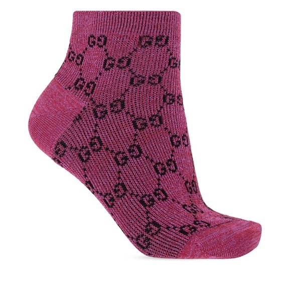 Gucci Ankle Socks in Fuschia Lamé Interlocking GG Black new with tags - Picture 1 of 5